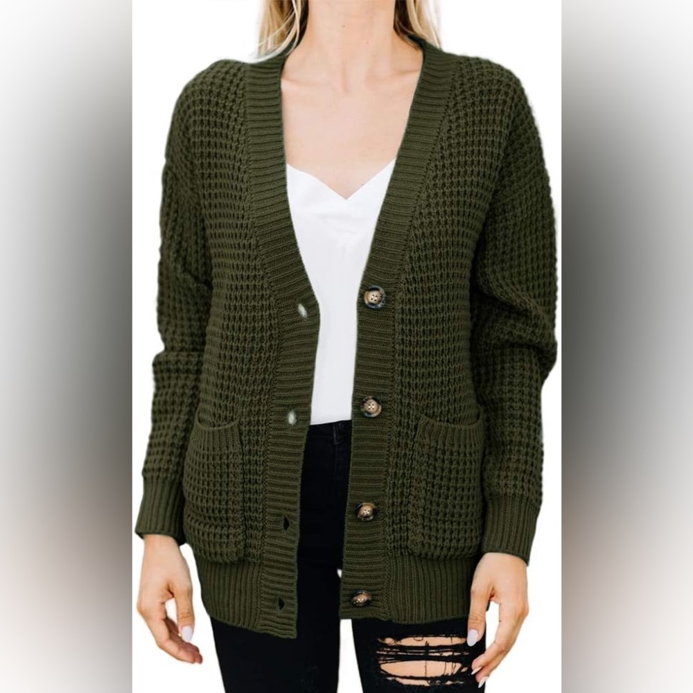 American Eagle Army Green Knit Cardigan Sweater